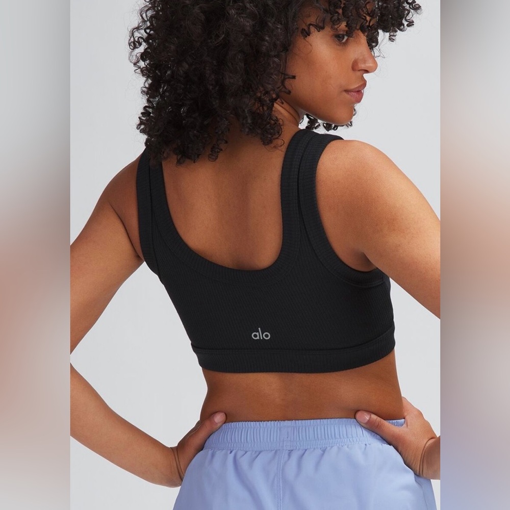 Alo Yoga Ribbed Black Wellness Bra | XS/S No Tag | Athletic Crop Sports Bra - Picture 2 of 13